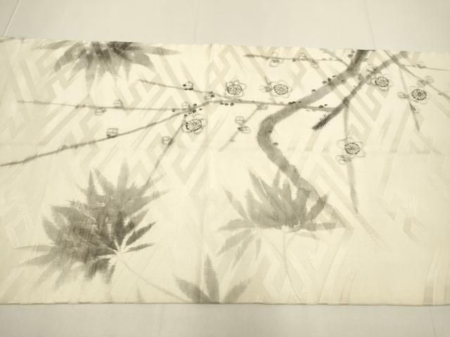 平和屋着物●アンティーク　大正ロマン　つけ帯　作家物　手描き　枝梅に休み鳥　烏　カラス　正絹　逸品　DABD2228du