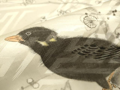 平和屋着物●アンティーク　大正ロマン　つけ帯　作家物　手描き　枝梅に休み鳥　烏　カラス　正絹　逸品　DABD2228du