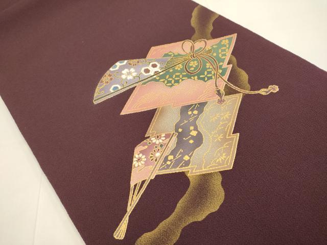 平和屋着物●太鼓柄袋帯　松皮菱扇花文　金彩　鬼しぼ縮緬　正絹　逸品　DABD2233du