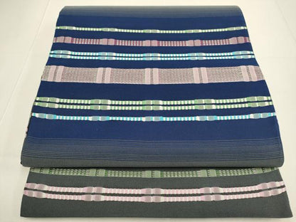 平和屋着物●全通柄袋帯　めがね織　横段文　正絹　逸品　DABD2235du