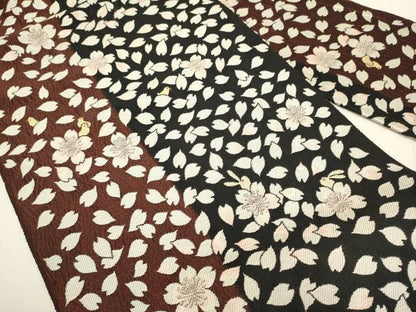 平和屋着物●八寸名古屋帯　舞桜文　兎　鳥　黒地　正絹　逸品　DABD2238du