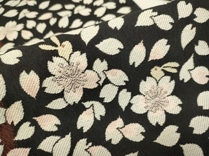 平和屋着物●八寸名古屋帯　舞桜文　兎　鳥　黒地　正絹　逸品　DABD2238du