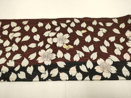 平和屋着物●八寸名古屋帯　舞桜文　兎　鳥　黒地　正絹　逸品　DABD2238du