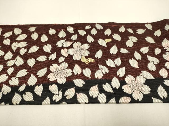 平和屋着物●八寸名古屋帯　舞桜文　兎　鳥　黒地　正絹　逸品　DABD2238du