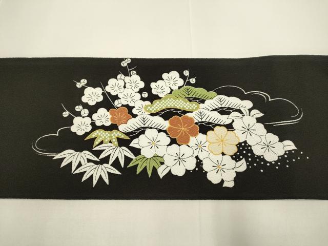 平和屋着物●九寸名古屋帯　松竹梅　黒地　鬼しぼ縮緬　DABD2239du