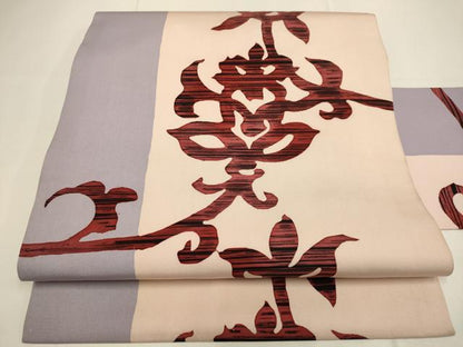 平和屋着物●塩瀬　九寸名古屋帯　ろうけつ染め　花唐草文　正絹　逸品　DABD2240du