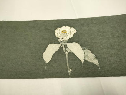 平和屋着物●九寸名古屋帯　作家物　ろうけつ染め　枝椿　鬼しぼ縮緬　正絹　逸品　DABD2241du