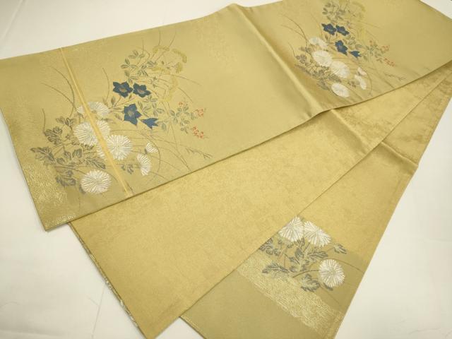 平和屋着物●西陣　川島織物　洗える最高級着物　＜英＞はなぶさ謹製　六通柄　京袋帯　秋草文　金糸　たとう紙付き　DABD2248du