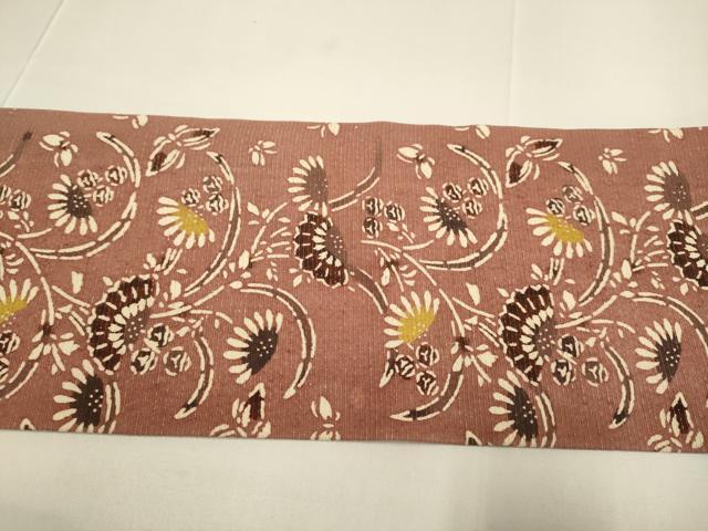 平和屋着物●九寸名古屋帯　紬地　型染　花蝶文　正絹　逸品　DABD2250du