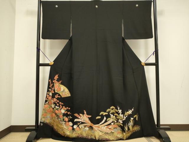 平和屋着物■豪華黒留袖 駒刺繍 束ね熨斗吉祥地紙花文 金彩 正絹 逸品 DABD2272du