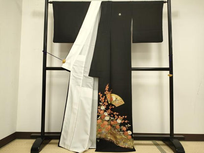 平和屋着物■豪華黒留袖 駒刺繍 束ね熨斗吉祥地紙花文 金彩 正絹 逸品 DABD2272du