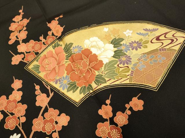平和屋着物■豪華黒留袖 駒刺繍 束ね熨斗吉祥地紙花文 金彩 正絹 逸品 DABD2272du
