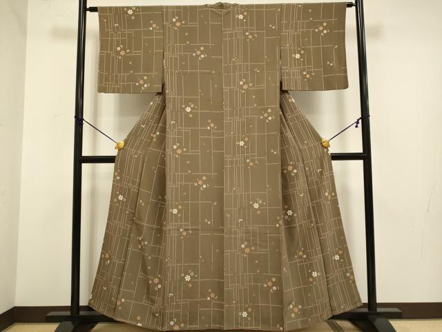 平和屋着物■上質な小紋 格子花文 金彩 正絹 逸品 DABD2294du