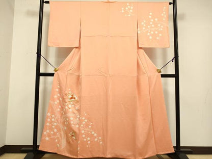 平和屋着物■訪問着 絞り 刺繍 檜扇花文 正絹 逸品 DABD2297du