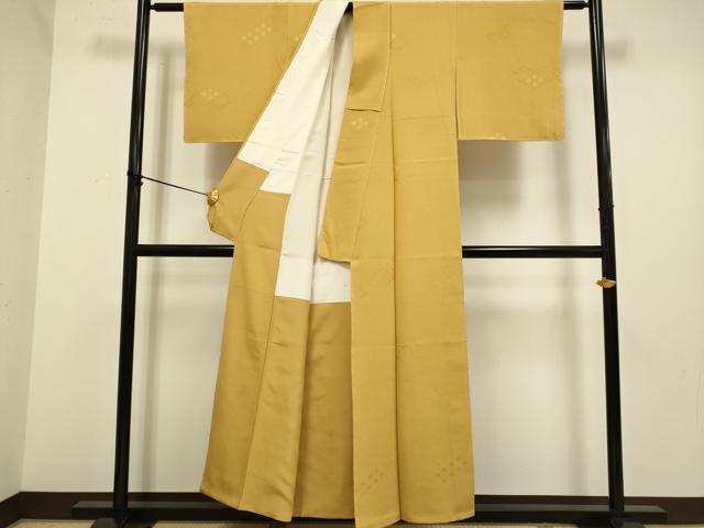 平和屋着物■上質な色無地 花菱地紋 黄土色 正絹 逸品 未使用 DABD2298du