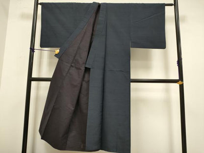 平和屋着物■男性 紬 濃い青褐色 正絹 逸品 DABD2321du