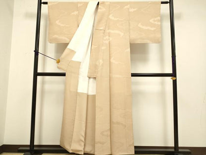 平和屋着物■上質な色無地 雲取吉祥地紋 濃い雄黄色 正絹 逸品 DABD2336du