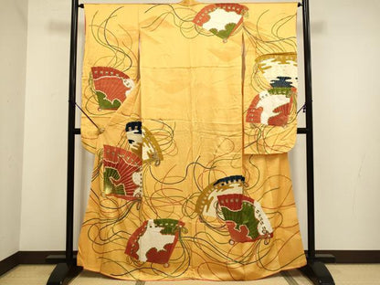 平和屋着物■豪華振袖 駒刺繍 檜扇文 金彩 正絹 逸品 DABD2344du