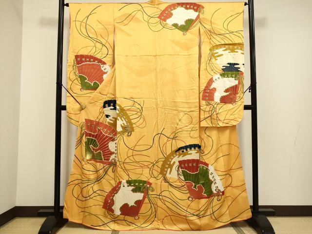 平和屋着物■豪華振袖 駒刺繍 檜扇文 金彩 正絹 逸品 DABD2344du