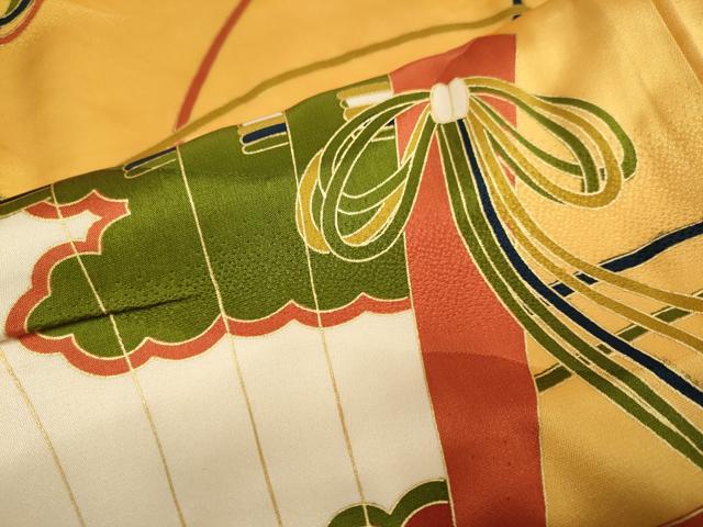 平和屋着物■豪華振袖 駒刺繍 檜扇文 金彩 正絹 逸品 DABD2344du