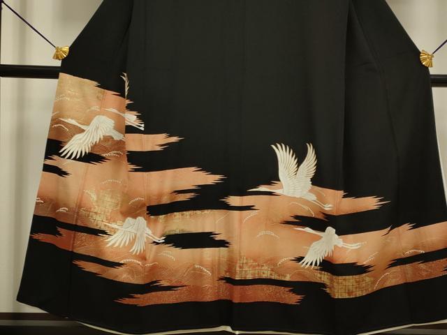 平和屋着物■豪華黒留袖 駒刺繍 立波飛鶴文 金彩 正絹 逸品 DABD2361du