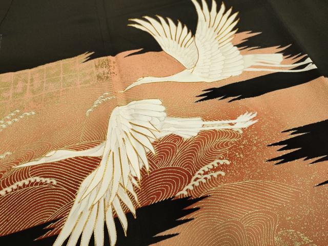 平和屋着物■豪華黒留袖 駒刺繍 立波飛鶴文 金彩 正絹 逸品 DABD2361du