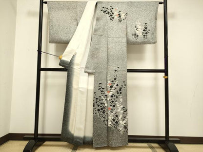 平和屋着物■訪問着 たたき染め 草花文 銀彩 ますいわ屋扱い 正絹 逸品 DABD2411du