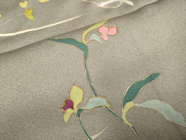 平和屋着物■訪問着 駒刺繍 草花文 正絹 逸品 DABD2422du