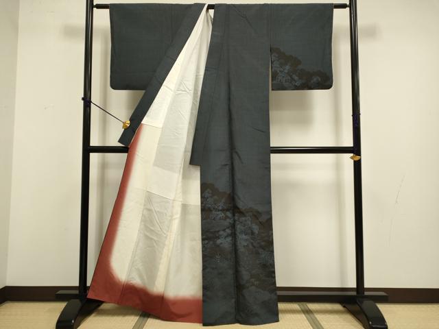 平和屋着物■訪問着　本場大島紬　9マルキ　御所車風景文　正絹　逸品　DABD2425du