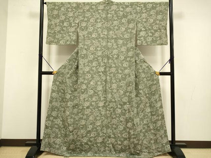 平和屋着物■上質な小紋 型染 花蝶文 鬼しぼ縮緬 正絹 逸品 DABD2426du