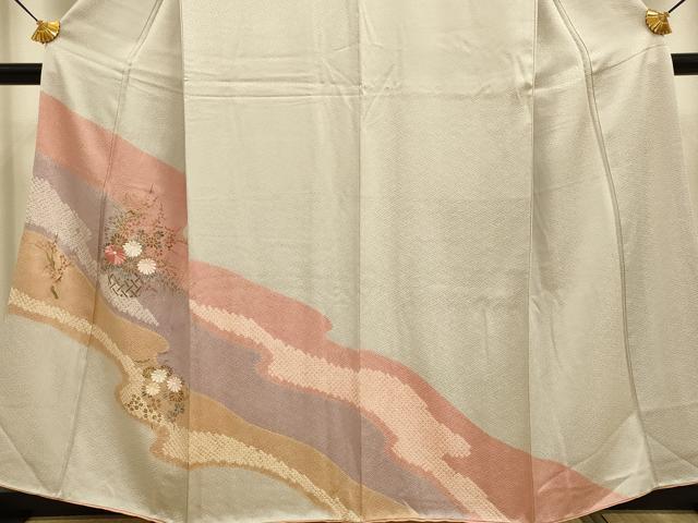 平和屋着物■訪問着 絞り 刺繍 花籠文 金彩 正絹 逸品 DABD2444du