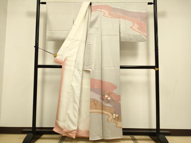 平和屋着物■訪問着 絞り 刺繍 花籠文 金彩 正絹 逸品 DABD2444du