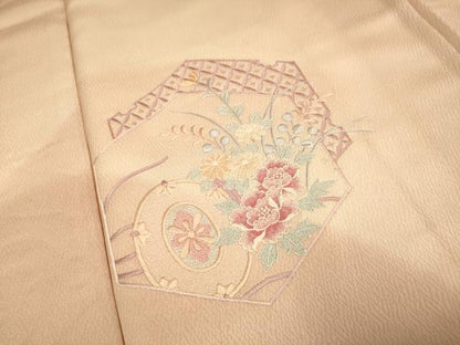 平和屋着物■訪問着 総刺繍 亀甲花文 暈し染め 正絹 逸品 DABD2474du