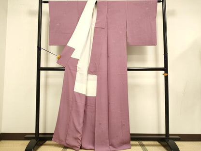 平和屋着物■上質な色無地 竜田川地紋 浅蘇芳色 正絹 逸品 DABD2475du