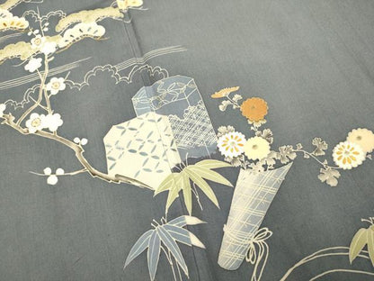平和屋着物■中国三大刺繍 相良刺繍 色留袖 貝桶花文 金糸 正絹 逸品 DABD2477du