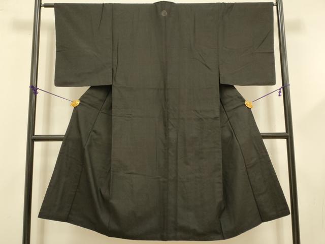 平和屋着物■男性　黒紋付　紬地　正絹　逸品　DABD2504du