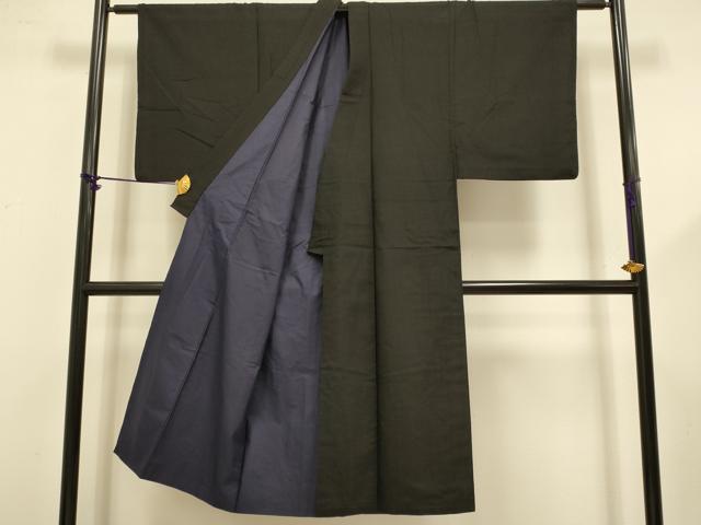 平和屋着物■男性　黒紋付　紬地　正絹　逸品　DABD2504du