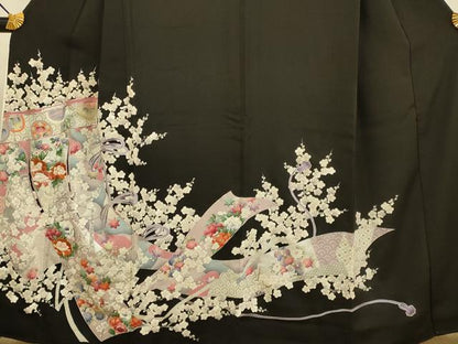平和屋着物■豪華黒留袖　駒刺繍　几帳宝尽くし花文　銀彩　正絹　逸品　DABD2515du