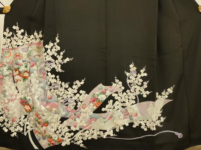 平和屋着物■豪華黒留袖　駒刺繍　几帳宝尽くし花文　銀彩　正絹　逸品　DABD2515du