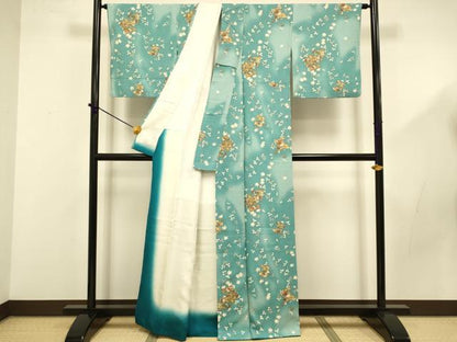 平和屋着物■上質な小紋　破れ色紙花文　暈し染め　金彩　正絹　逸品　DABD2516du