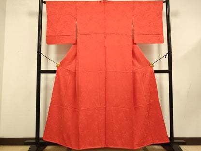 平和屋着物■上質な色無地 枝花地紋 紅緋色 正絹 逸品 DABD2519du