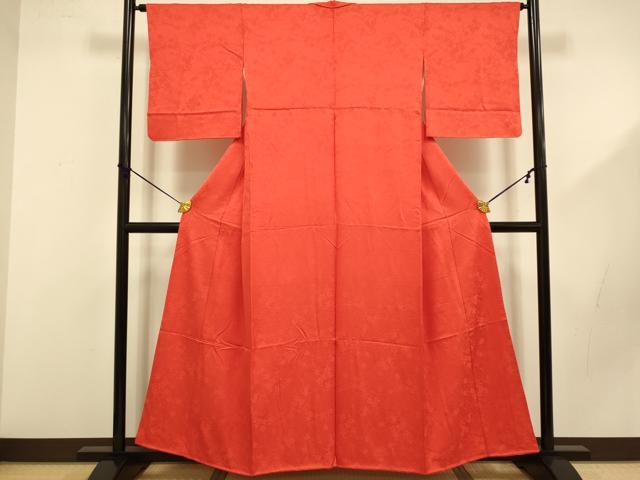 平和屋着物■上質な色無地 枝花地紋 紅緋色 正絹 逸品 DABD2519du