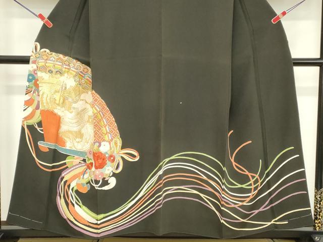 平和屋着物■豪華黒留袖 駒刺繍 扇面鳳凰花文 金彩 正絹 逸品 DABD2539cd