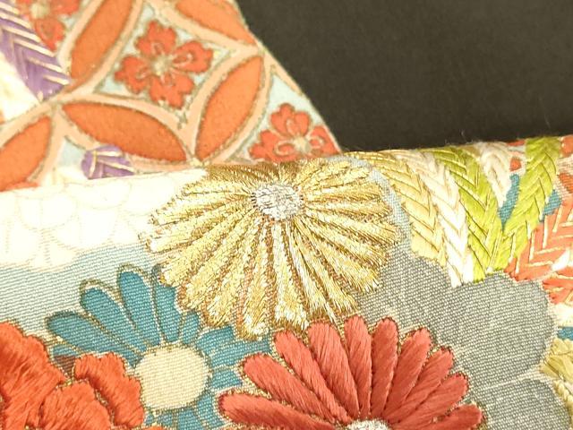 平和屋着物■豪華黒留袖 駒刺繍 扇面鳳凰花文 金彩 正絹 逸品 DABD2539cd