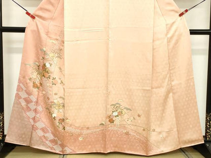 平和屋着物■訪問着　絞り　草花文　暈し染め　金彩　正絹　逸品　DABD2547cd