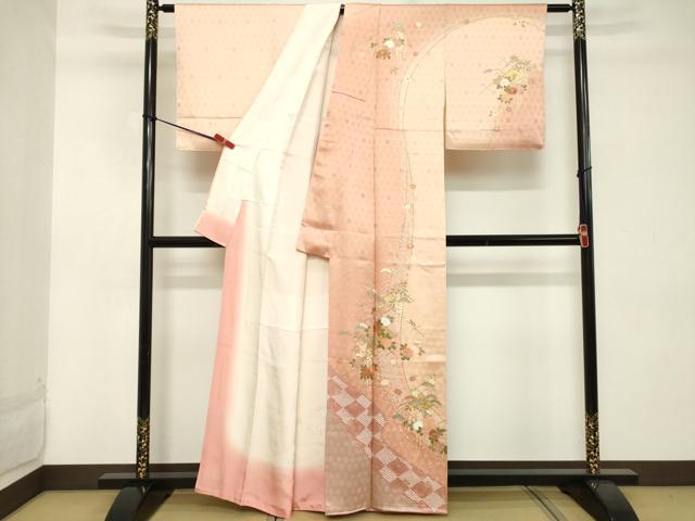 平和屋着物■訪問着　絞り　草花文　暈し染め　金彩　正絹　逸品　DABD2547cd