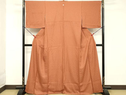 平和屋着物■上質な色無地 舞花地紋 鉛丹色 正絹 逸品 DABD2581cd