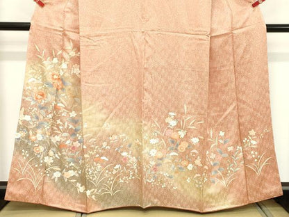 平和屋着物■訪問着 草花文 暈し染め たたき染め 金彩 正絹 逸品 DABD2588cd
