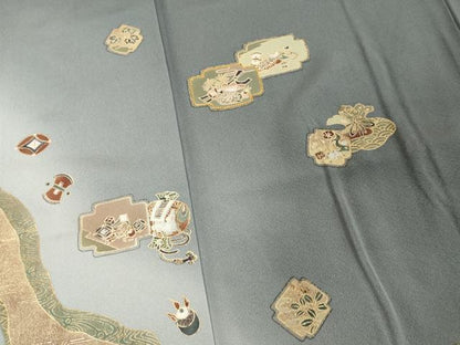 平和屋着物■豪華色留袖　駒刺繍　宝尽くし文　暈し染め　金彩　正絹　逸品　DABD2598cd