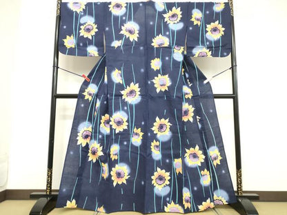 平和屋着物∴夏物 浴衣 舞花文 ひまわり 綿 逸品 DABD2611cd